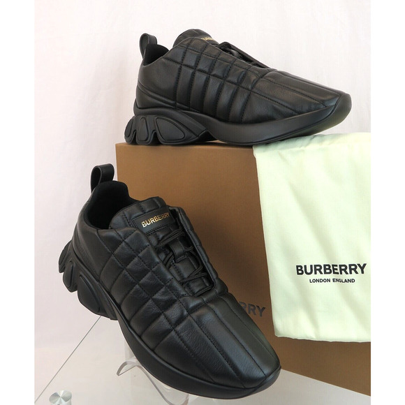 $850 BURBERRY AXBURTON BLACK CHECK QUILTED LEATHER LOGO SNEAKERS 13 US 46 ITALY - Picture 2 of 15